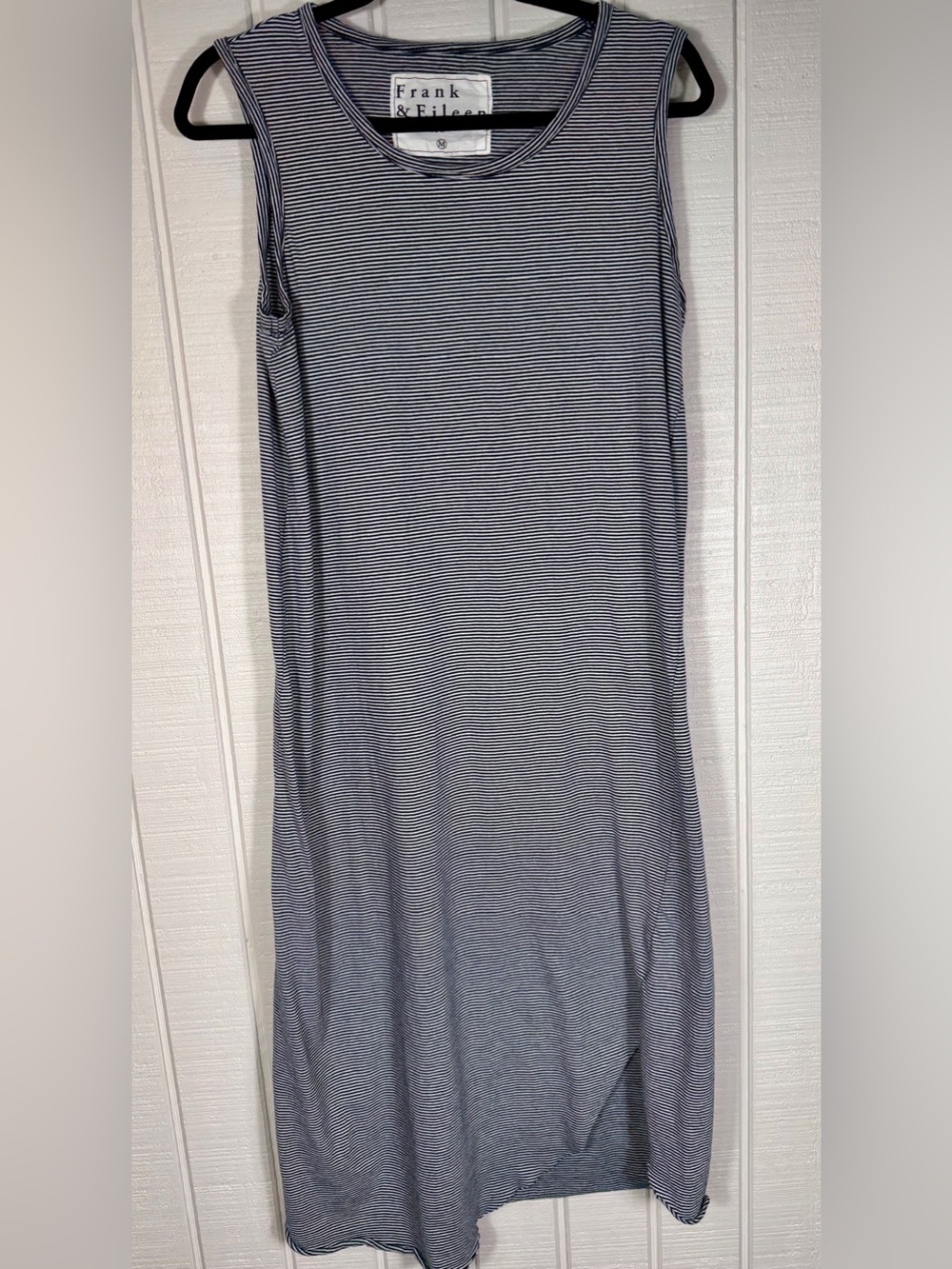 Frank & Eileen Tee Lab  Black and White Stripe Asymmetrical T Shirt Dress Med